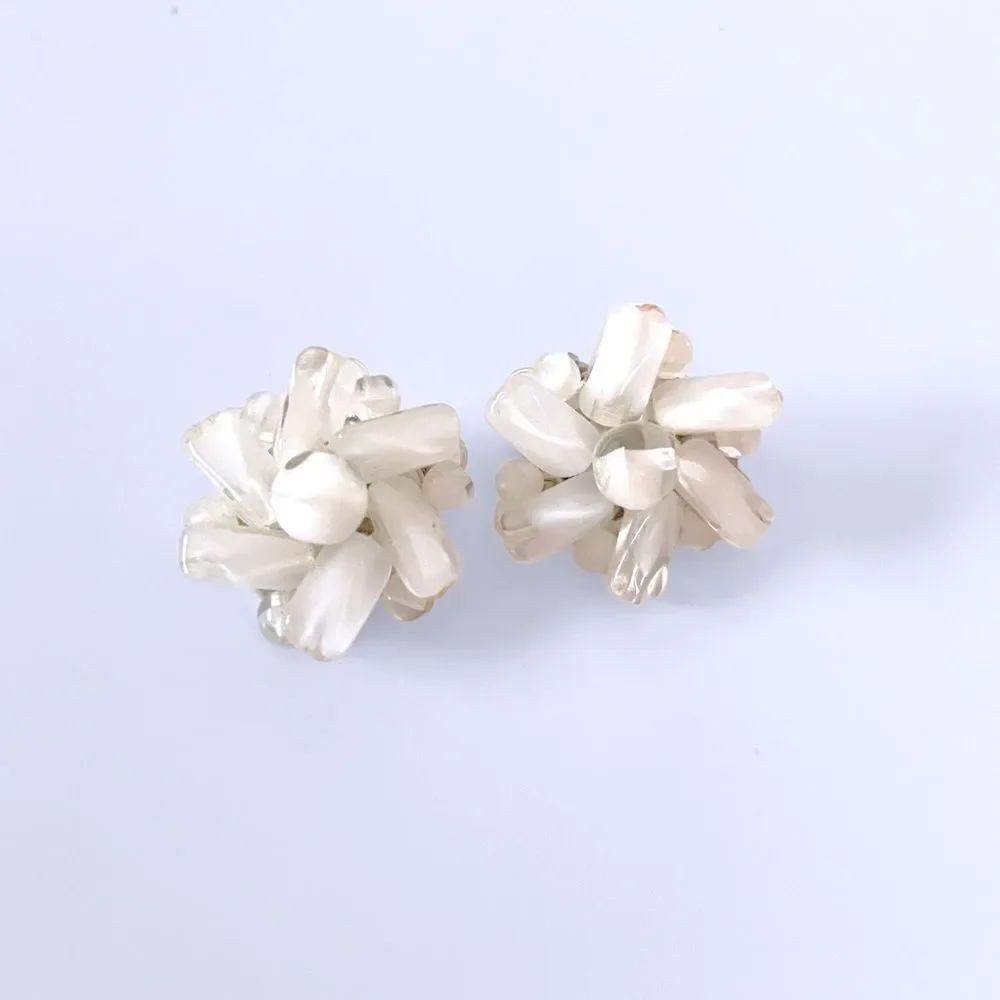 Vintage Milky Glass Beaded Clip Earrings